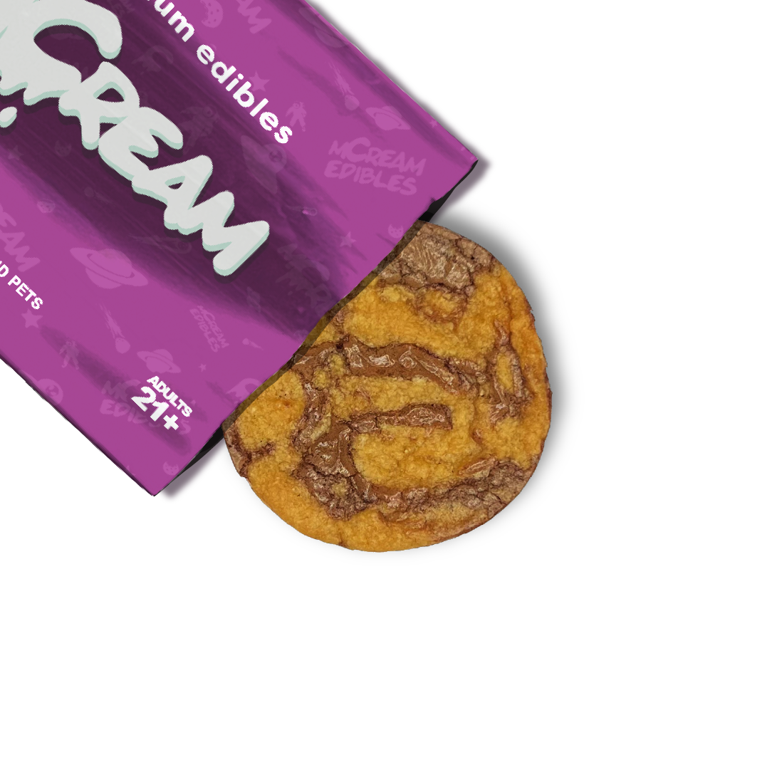 mCream THC-infused peanut butter brownie, rich edible with chocolate and nutty swirl flavors